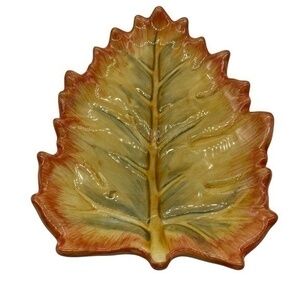 Over and Back Inc. Ceramic Orange Yellow Leaf Candy/Trinket Dish